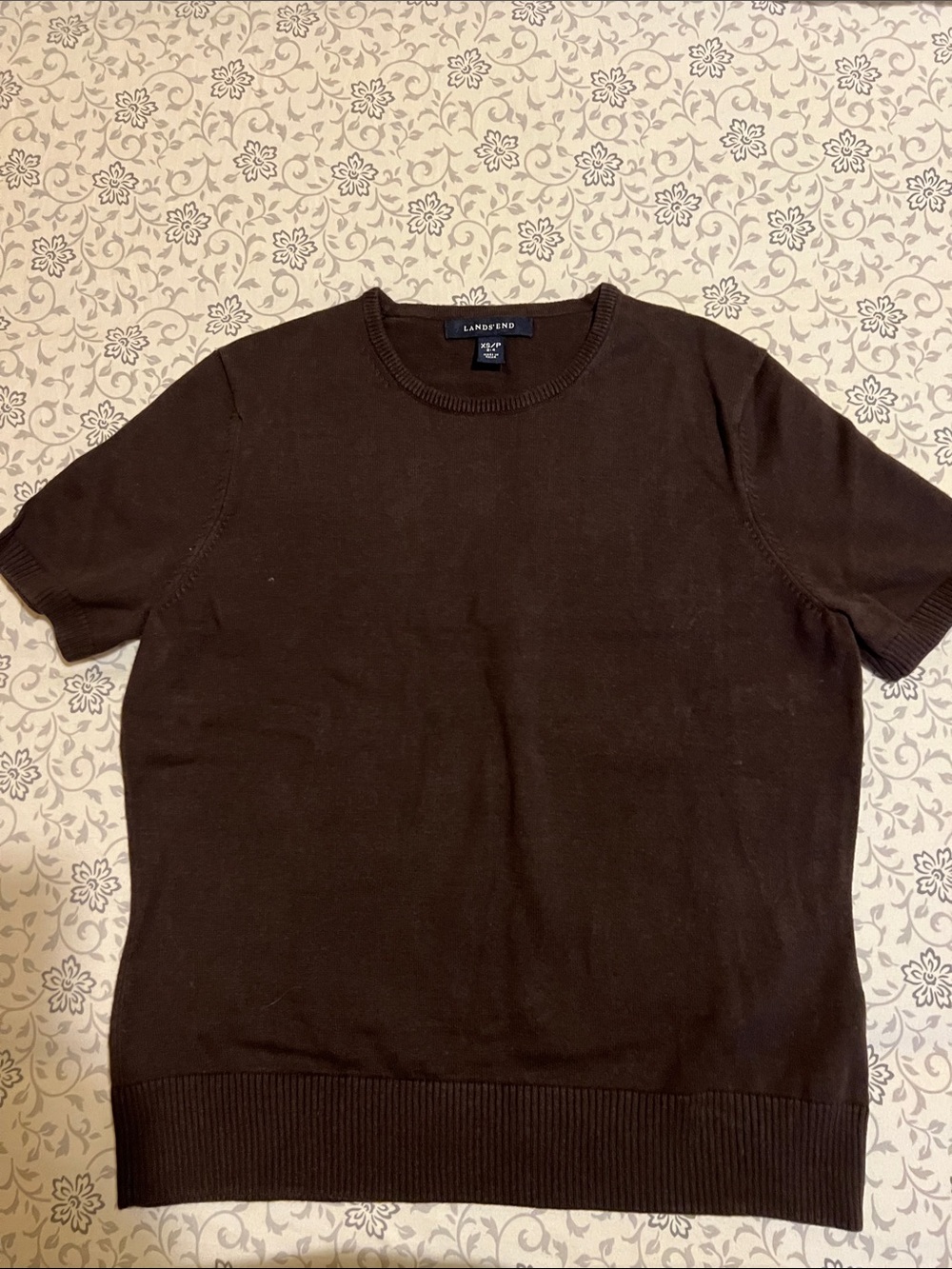 Lands' End Short-Sleeve Crewneck Sweater in Chocolate Brown
